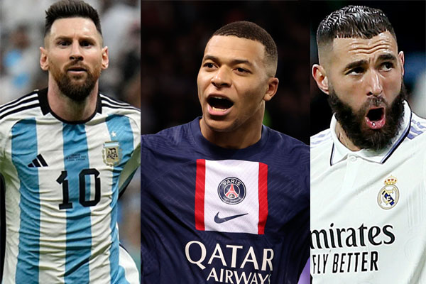 World Cup winner Lionel Messi, Kylian Mbappe and Karim Benzema
